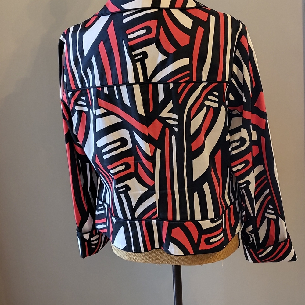 Abbie Mags Large Cotton Jacket Red/Black Abstract Print - Picture 6 of 10